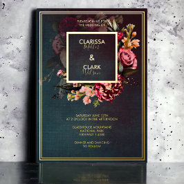 Dark Moody Bold Floral Marsala Wedding Folie Invit Folie Uitnodiging