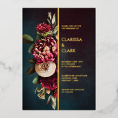 Dark Moody Bold Floral Marsala Wedding Folie Uitnodiging (Voorkant)