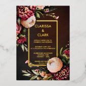 Dark Moody Bold Floral Marsala Wedding Folie Uitnodiging (Voorkant)