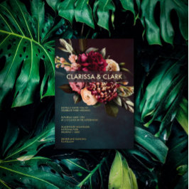 Dark Moody Bold Floral Marsala Wedding Folie Uitnodiging