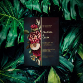Dark Moody Bold Floral Marsala Wedding Folie Uitnodiging