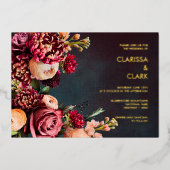Dark Moody Bold Floral Marsala Wedding Folie Uitnodiging (Voorkant)