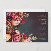 Dark Moody Bold Floral Marsala Wedding Invitation Kaart (Voorkant)