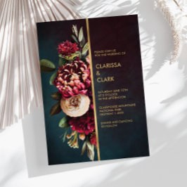 Dark Moody Bold Floral Marsala Wedding Invitation Kaart