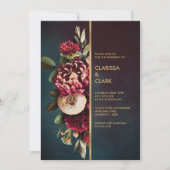 Dark Moody Bold Floral Marsala Wedding Invitation Kaart (Voorkant)