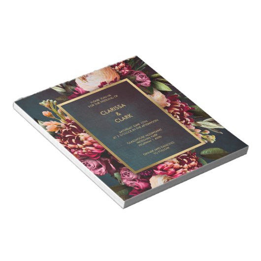 Dark Moody Bold Floral Marsala Wedding Invitation Notitieblok (Schuin)