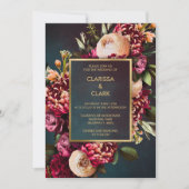 Dark Moody Bold Floral Marsala Wedding Kaart (Voorkant)