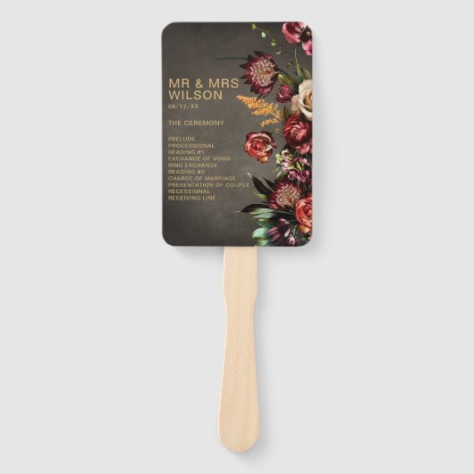 Dark Moody Bold Wild Flower Trouwprogramma Handwaaier (Voorkant)