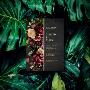 Dark Moody Bold Wild Flower Wedding Folie Invitati Uitnodiging