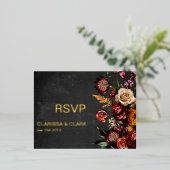 Dark Moody Bold Wild Flower Wedding RSVP-Briefkaar Folie Feestdagen Briefkaart (Staand Voorkant)