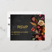 Dark Moody Bold Wild Flower Wedding RSVP-Briefkaar Folie Feestdagen Briefkaart (Voorkant / Achterkant)