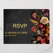 Dark Moody Bold Wild Flower Wedding RSVP-Briefkaar Folie Feestdagen Briefkaart (Voorkant)