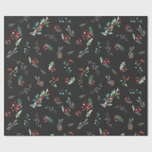 Dark Moody Botanicals Vakantie Cadeaupapier (Vlak)