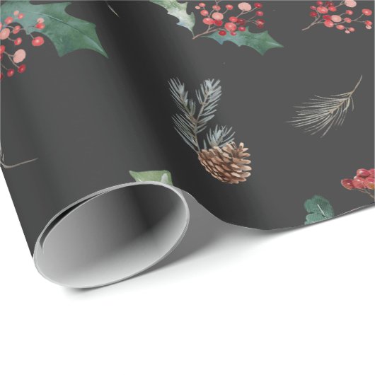 Dark Moody Botanicals Vakantie Cadeaupapier (Rol Hoek)