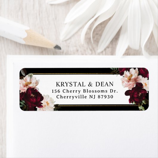 Dark Moody Bourgogne Blush Bloemen Retouradres Etiket (Insitu)