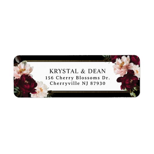 Dark Moody Bourgogne Blush Bloemen Retouradres Etiket (Voorkant)