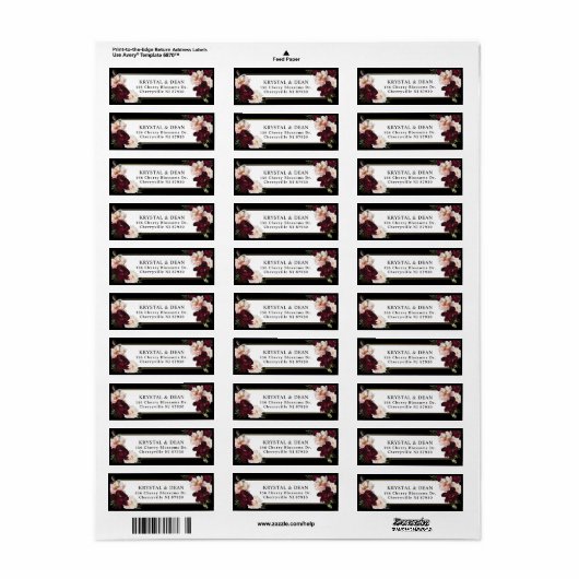Dark Moody Bourgogne Blush Bloemen Retouradres Etiket (Full Sheet)