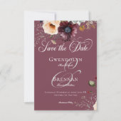 Dark Moody Bourgogne Ovaal Bloemen Lijst Bruiloft  Save The Date (Voorkant)