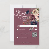 Dark Moody Bourgogne Ovaal Bloemen Lijst QR Code RSVP Kaartje (Voorkant)