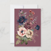 Dark Moody Bourgogne Ovaal Bloemen Lijst QR Code RSVP Kaartje (Achterkant)