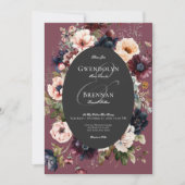 Dark Moody Bourgogne Zwart Ovaal Bloemen Lijst Kaart (Voorkant)