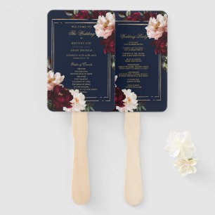 Dark Moody Bourgondië Blush Bloemen Marine Program Handwaaier