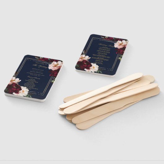 Dark Moody Bourgondië Blush Bloemen Marine Program Handwaaier (Niet-gemonteerd)