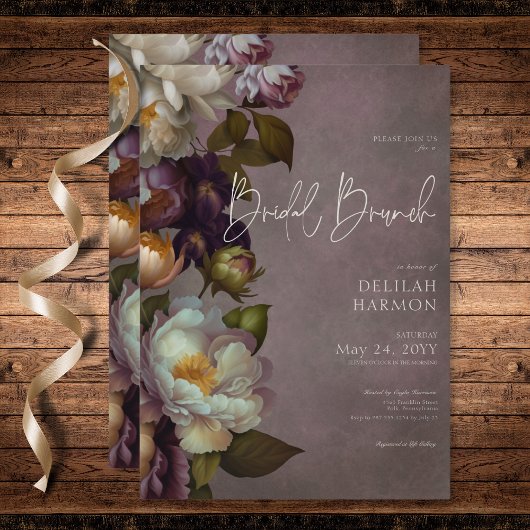 Dark Moody Bourgondië & Cream Bloemen Bruidsbrunch Kaart