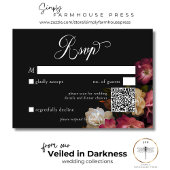 Dark Moody Bourgondië & Crème Pioenen Zwart QR-cod RSVP Kaartje