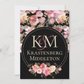 Dark Moody Bruiloft Monogram Blush Winter Roos Kaart (Voorkant)