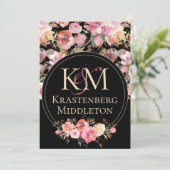 Dark Moody Bruiloft Monogram Blush Winter Roos Kaart (Staand voorkant)