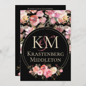 Dark Moody Bruiloft Monogram Blush Winter Roos Kaart (Voorkant / Achterkant)