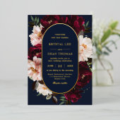 Dark Moody Burgundy Blush Navy Blue Floral Wedding Folie Uitnodiging (Staand Voorkant)