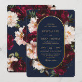 Dark Moody Burgundy Blush Navy Blue Floral Wedding Kaart (Voorkant / Achterkant)