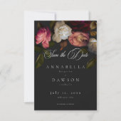 Dark Moody Burgundy Cream Peonies Black Save The Date (Voorkant)