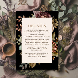 Dark Moody Burgundy & Maroon Floral Wedding Detail Informatiekaartje