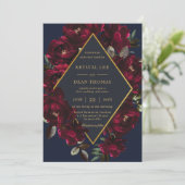 Dark Moody Burgundy Navy Blue Floral Wedding Kaart (Staand voorkant)