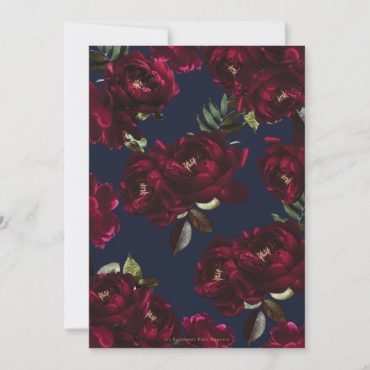 Dark Moody Burgundy Navy Blue Floral Wedding Kaart (Achterkant)