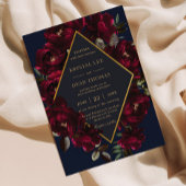 Dark Moody Burgundy Navy Blue Floral Wedding Kaart