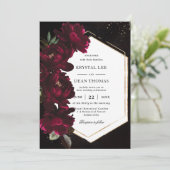 Dark Moody Burgundy Peonies Floral Wedding Kaart (Staand voorkant)