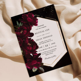 Dark Moody Burgundy Peonies Floral Wedding Kaart
