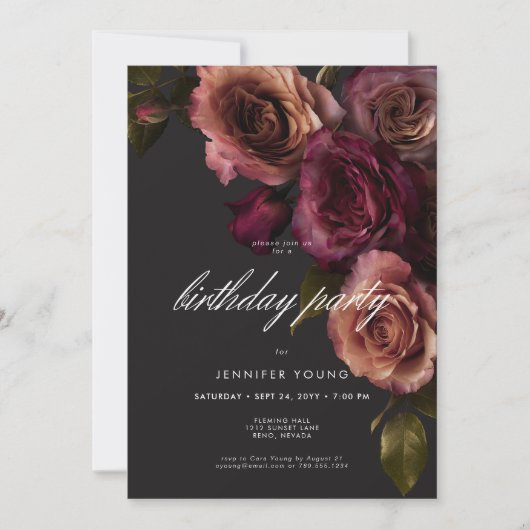 Dark Moody Burgundy Rust Roos Blooms Verjaardag Kaart (Voorkant)