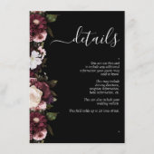 Dark Moody Burgundy Script Floral Wedding Details Informatiekaartje (Voorkant)