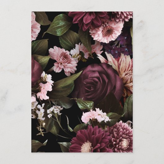 Dark Moody Burgundy Script Floral Wedding Details Informatiekaartje (Achterkant)