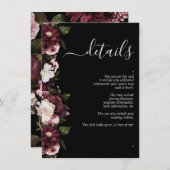 Dark Moody Burgundy Script Floral Wedding Details Informatiekaartje (Voorkant / Achterkant)
