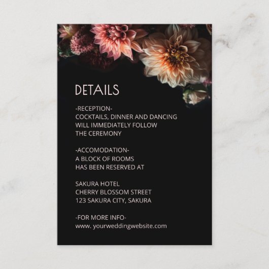 Dark Moody Chrysanthemum Flowers Informatiekaartje (Voorkant)