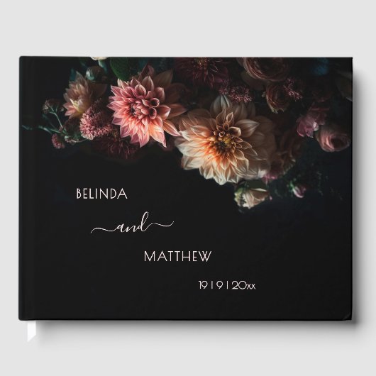 Dark Moody Chrysanthemum Flowers | Wedding Gastenboek (Voorkant)