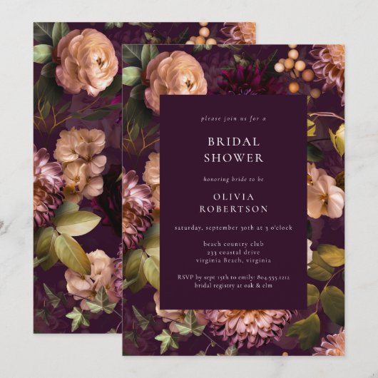 Dark & Moody Dramatische Paarse Bloemen Vrijgezell Kaart (Voorkant / Achterkant)