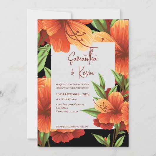 Dark Moody Elegant Sinaasappel Bloemen Bruiloft Kaart (Voorkant)