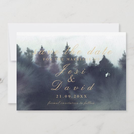Dark Moody Etheral Forest Wedding Save the Date Kaart (Voorkant)